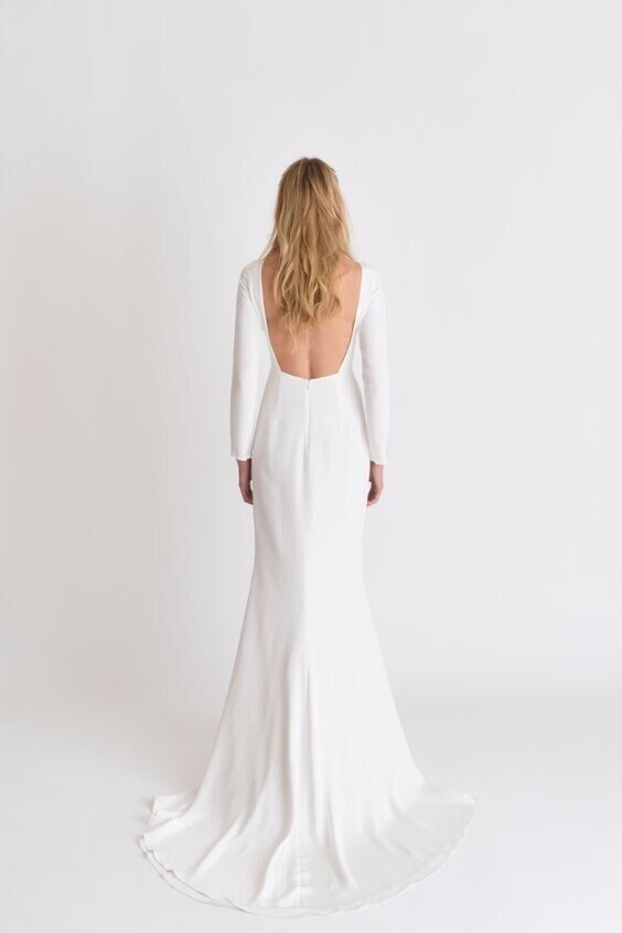Alexandra Grecco Gemma 6 Wedding Dress Ivory Silk Crepe Slits Sleeves Modern