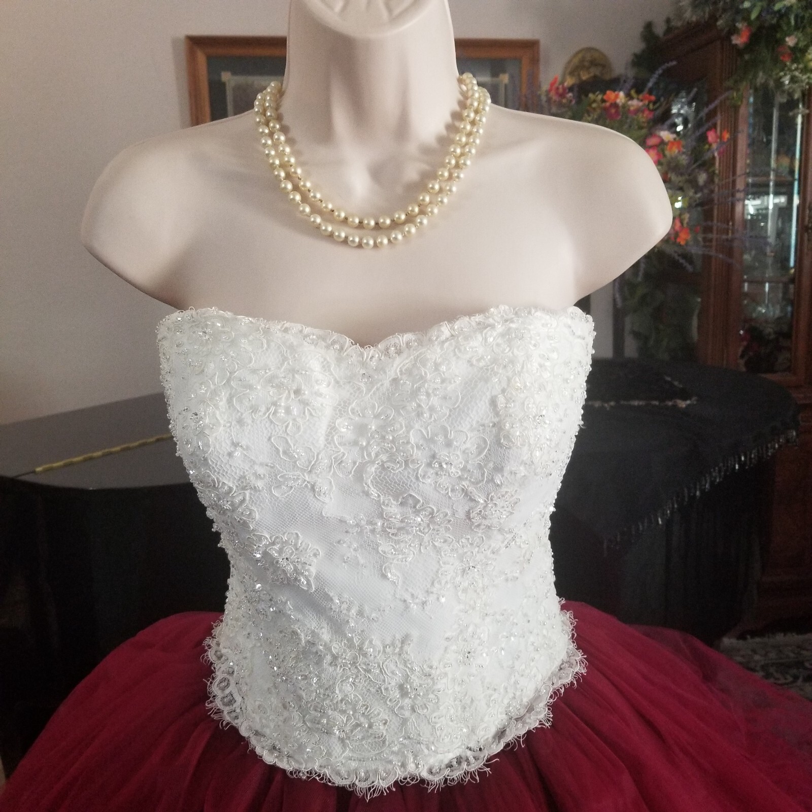 Candlelight Ivory Lace Beaded Bridal Wedding Corset Tea Length Tulle Skirt SZ ML