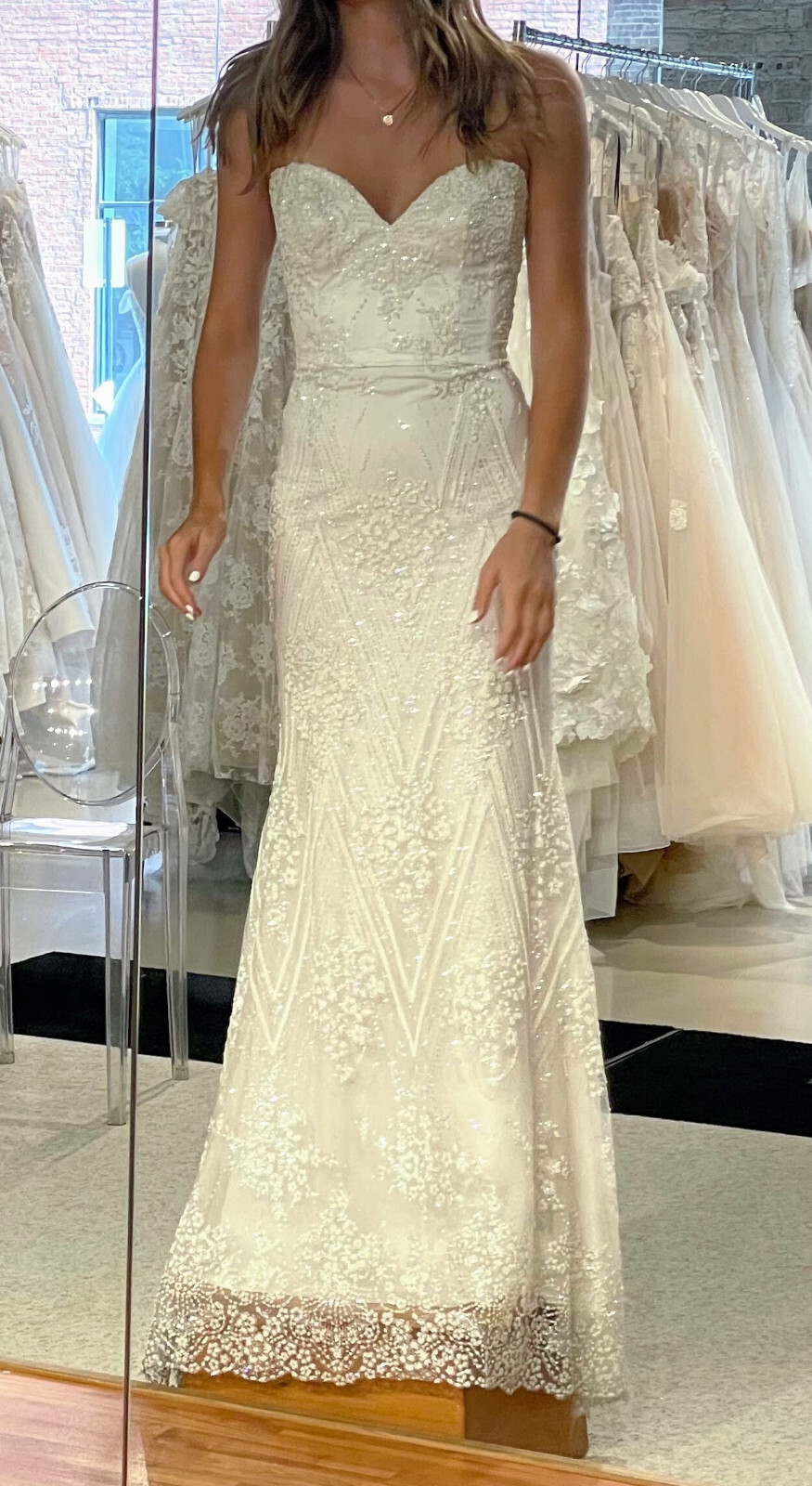 Tara Keely Hayden 2659 Wedding Dress Gown 8-12 Off-White Tulle Sparkle Open Back
