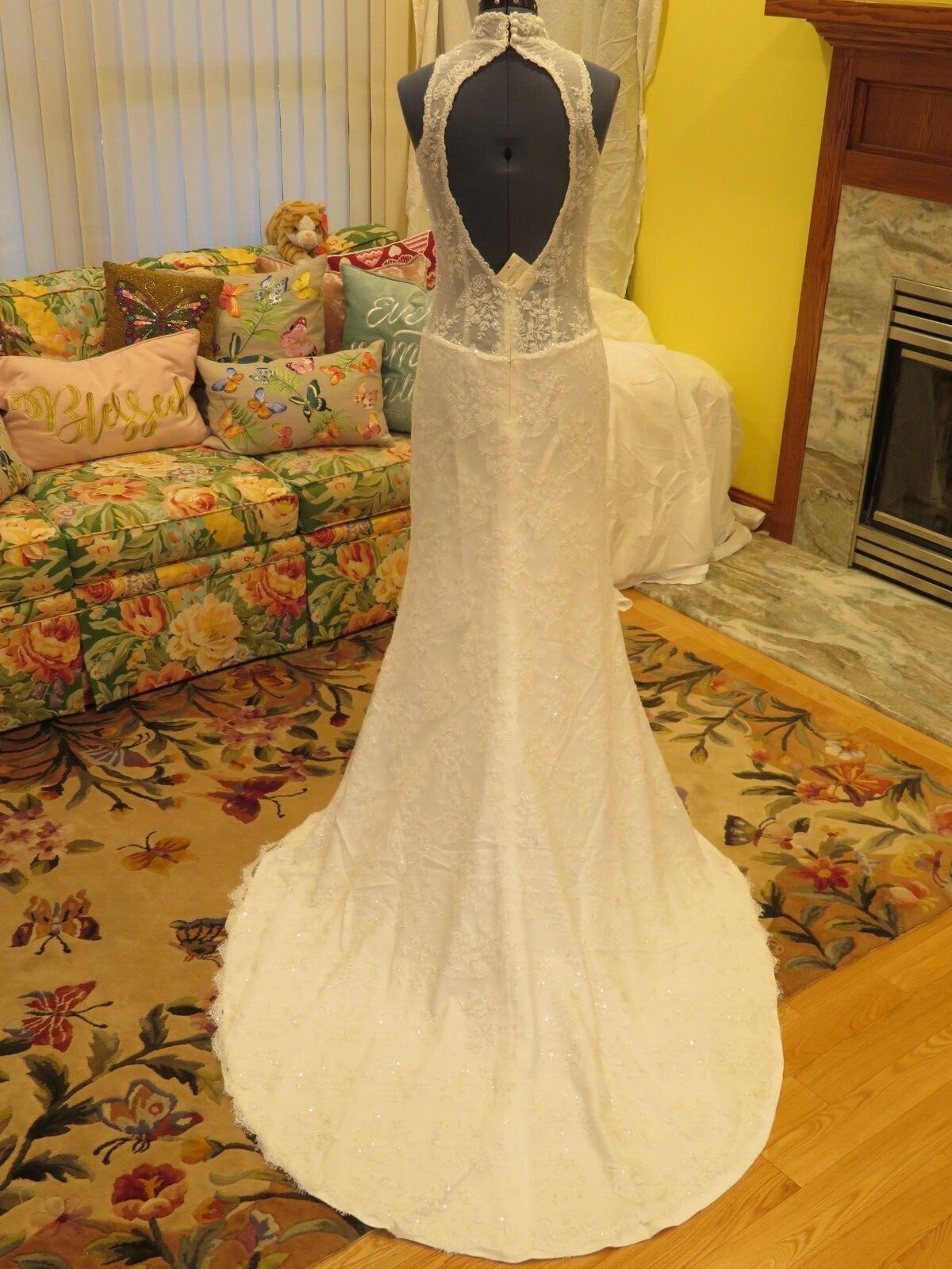 NEW Bridal Vintage Wedding Dress LACE Gown Train BEACH SPARKLE ROMANTIC FREE SHI