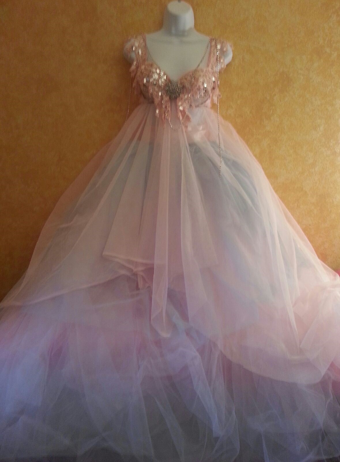 Rainbow Princess Pink Blue White Sequin Crystal Tulle Tutu Bridal Ballgown