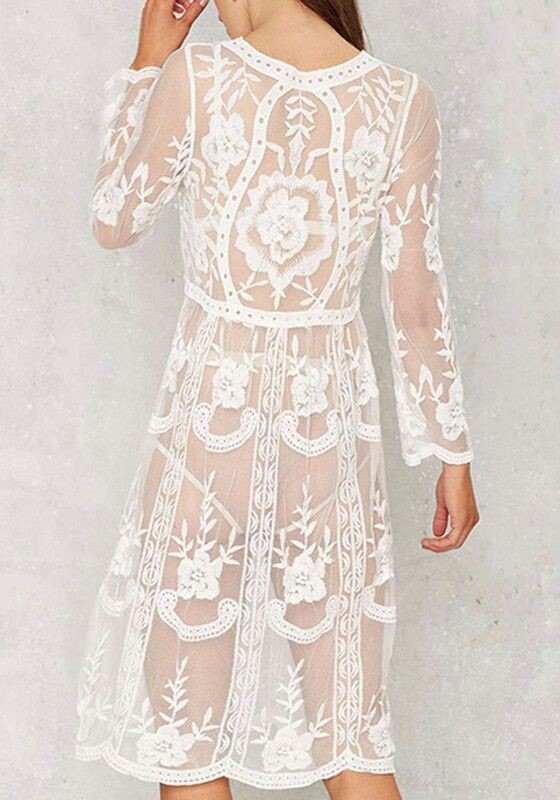 Wedding Dress M Long Sleeve V Neck Lace Boho Bohemian Beach Bridal Gown Midi