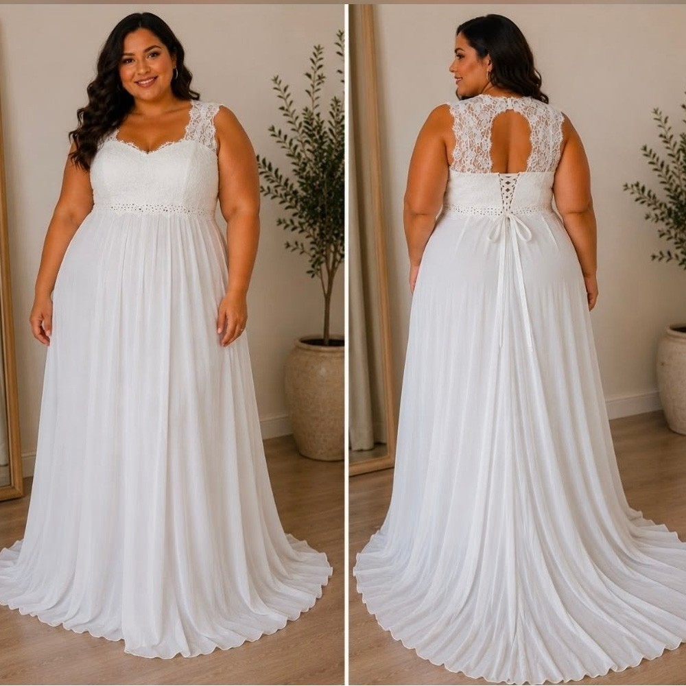 Beach Boho Chiffon Wedding Dress Sleeveless Plus Size A Line Open Back Ball Gown