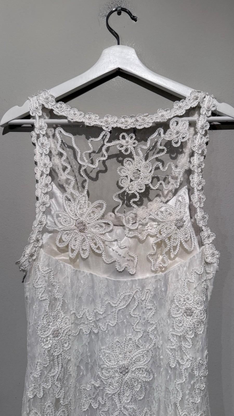 WEDDING BRIDE DRESS Lace Embellish Floral Ivory White Women S/M Embroidered