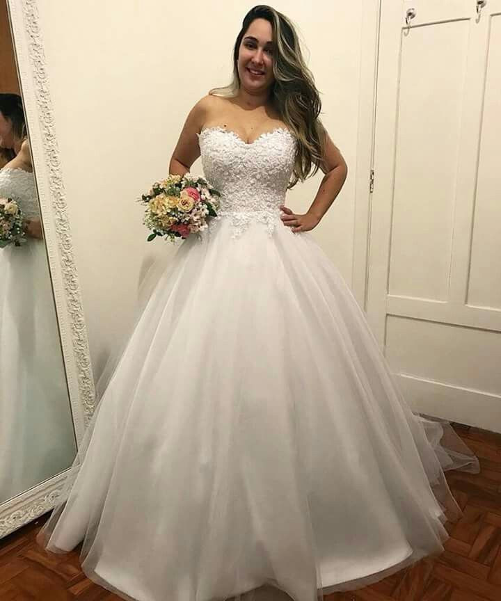 Elegant Wedding Dresses Strapless Lace Appliques Tulle Plus Size Bridal Gown