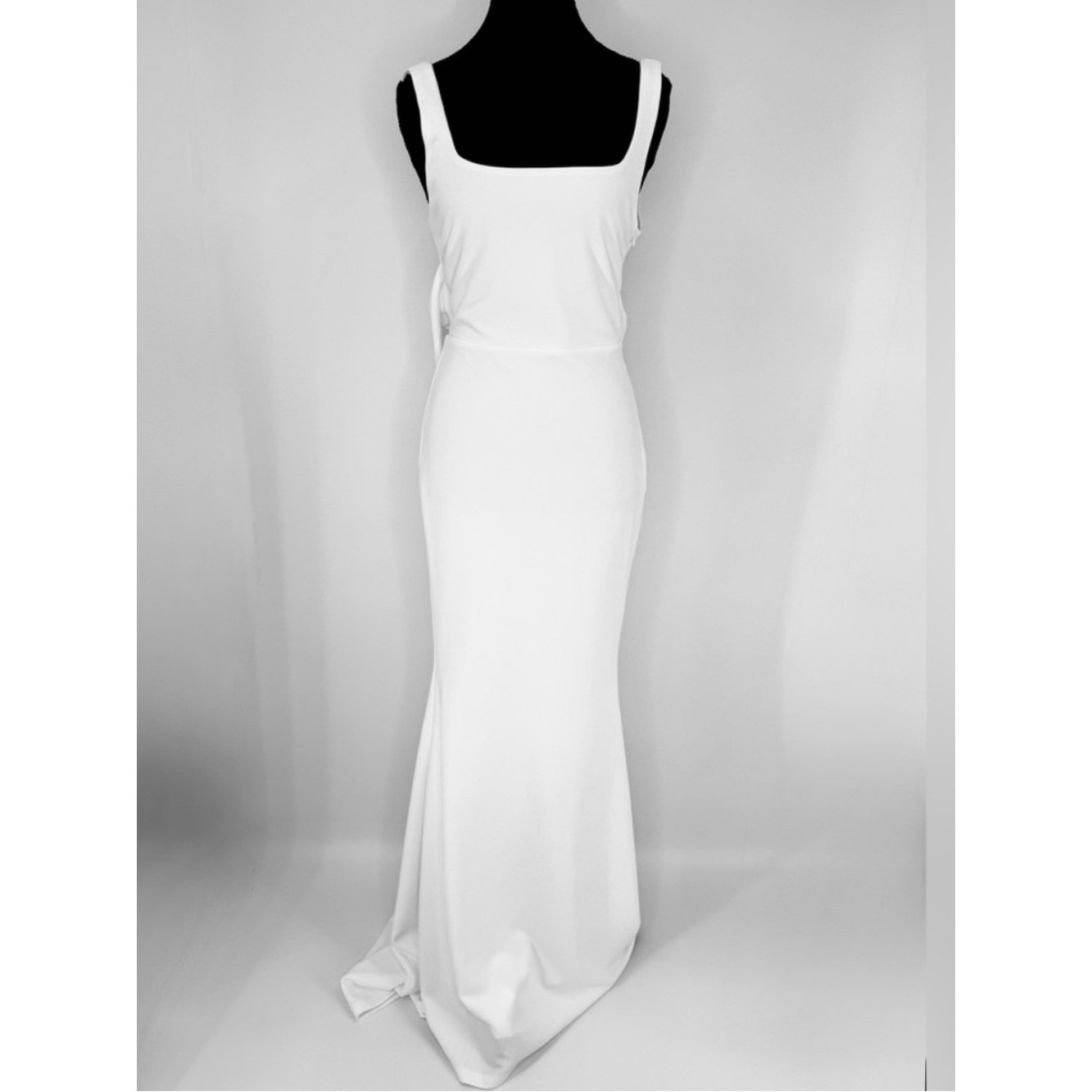 Lulus Loving Fate White Bow Square Neck Backless Maxi Long Dress, Size S, NWOT
