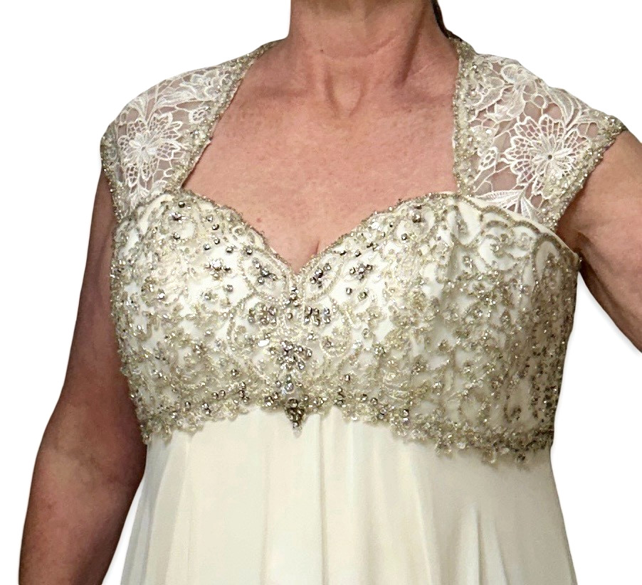 Allure Bridals 8618 Wedding Dress Size 16 Altered to 12 Lace Beaded Bodice Ivory