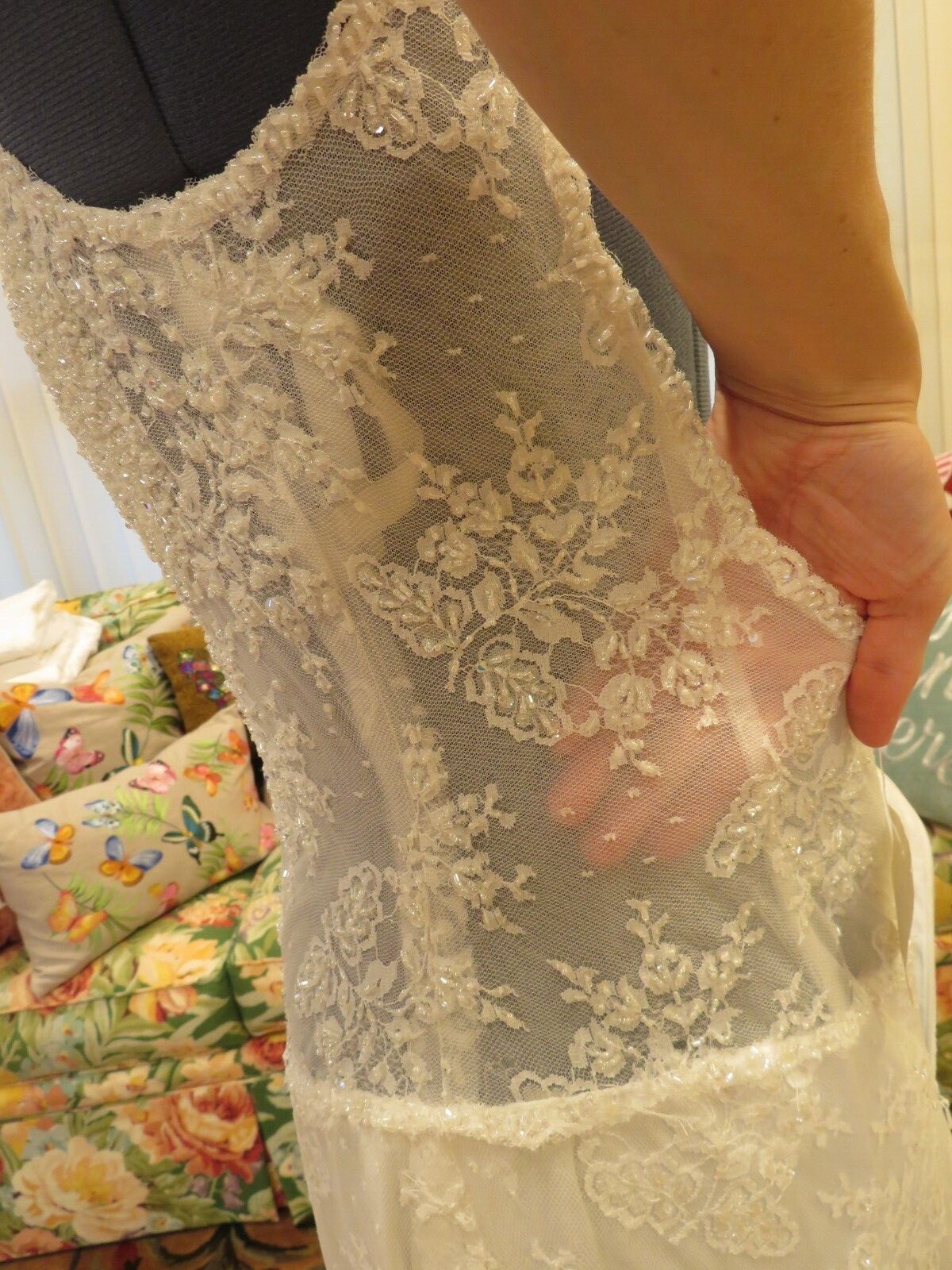NEW Bridal Vintage Wedding Dress LACE Gown Train BEACH SPARKLE ROMANTIC FREE SHI