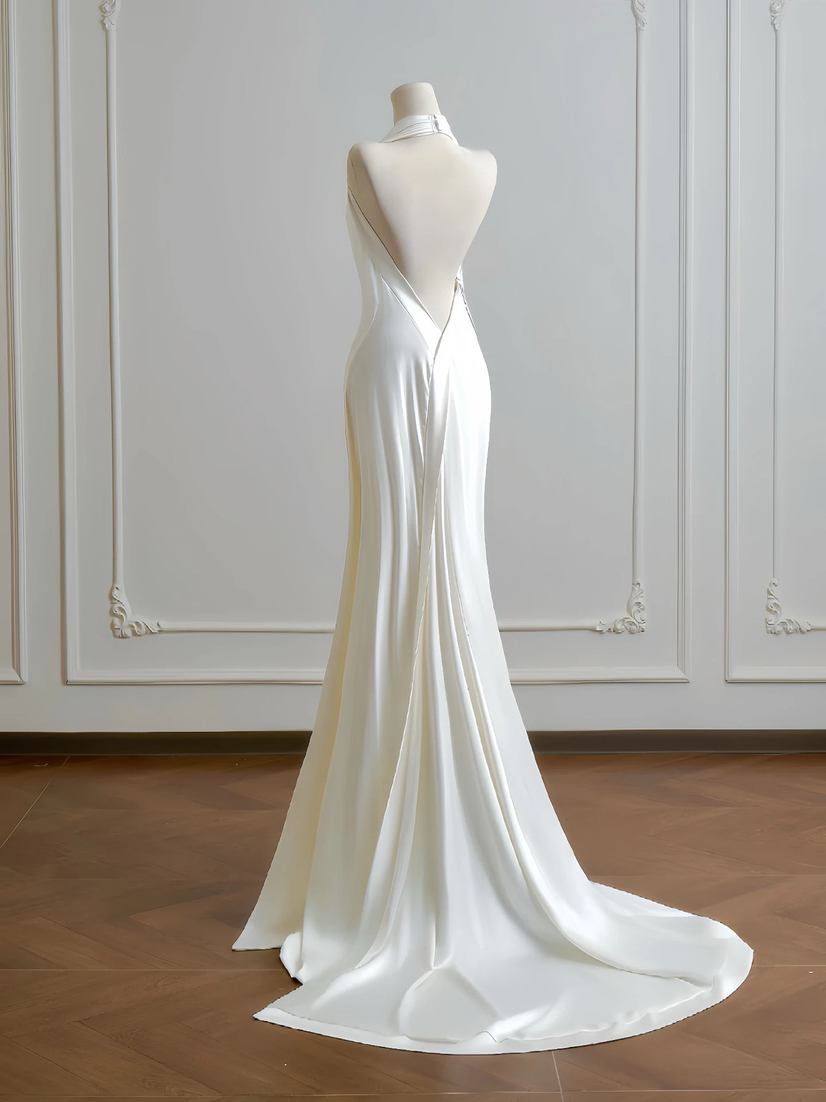 White Wedding Dresses Halter Straight Backless Bodycon Sleeveless Long Trailing