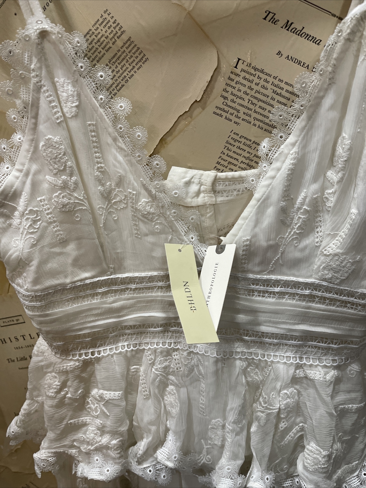 Anthropologie Rococo Sand Marla Long Dress Tiered Embroider Floral Ivory L NWT