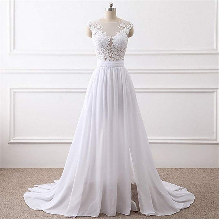 White/Ivory Chiffon Wedding Dresses Lace Appliques Bridal Gowns Custom Size
