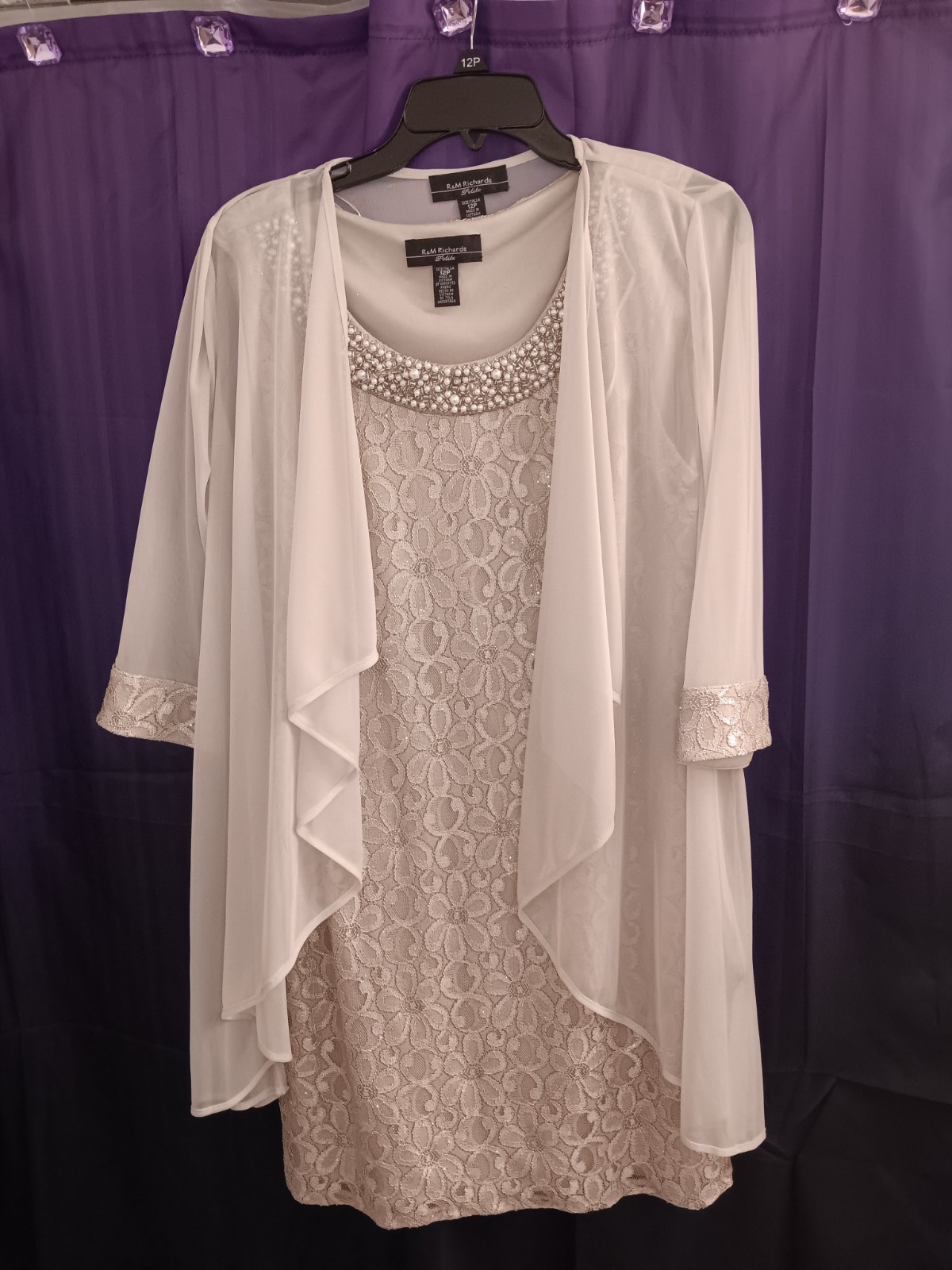 Mother-in-law’s Wedding Dress Champagne Beaded Collar Jacket 12p Sparkly