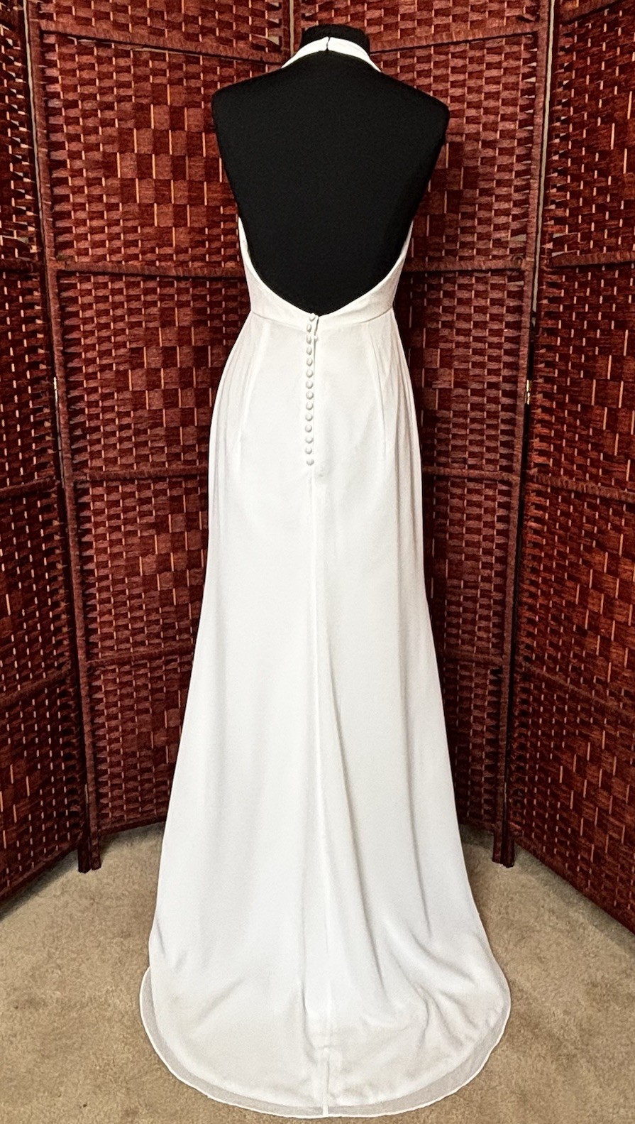 Mori Lee White Halter Wedding Dress Sz 14 A-Line Open Back Empire Bridal Gown