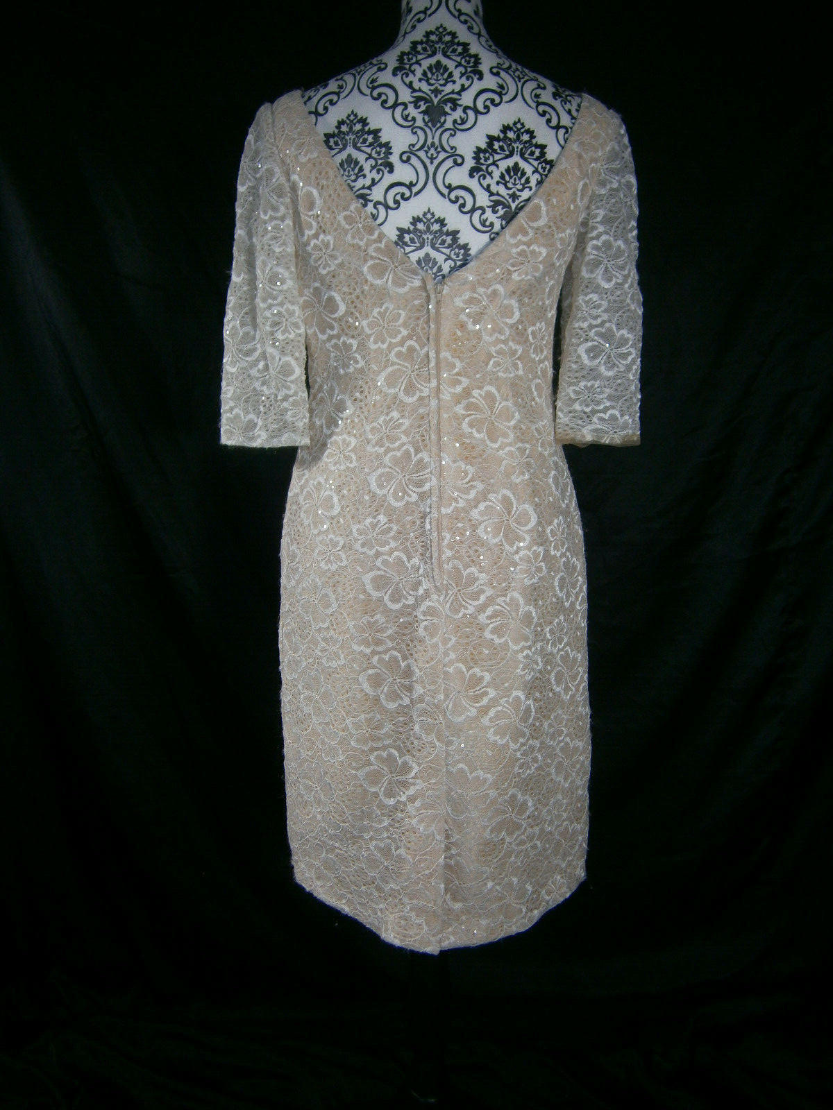 Kathy Ireland 2 Be Short Wedding Dress 12 Ivory Lace Nude Lining Elbow Sleeves