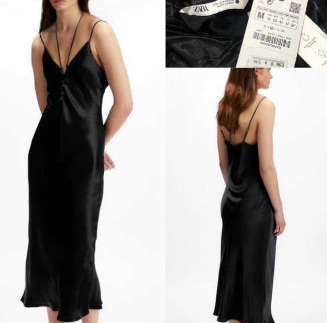 Zara NEW WITH TAG Satin Midi Dress Black Size M 4437/322/800
