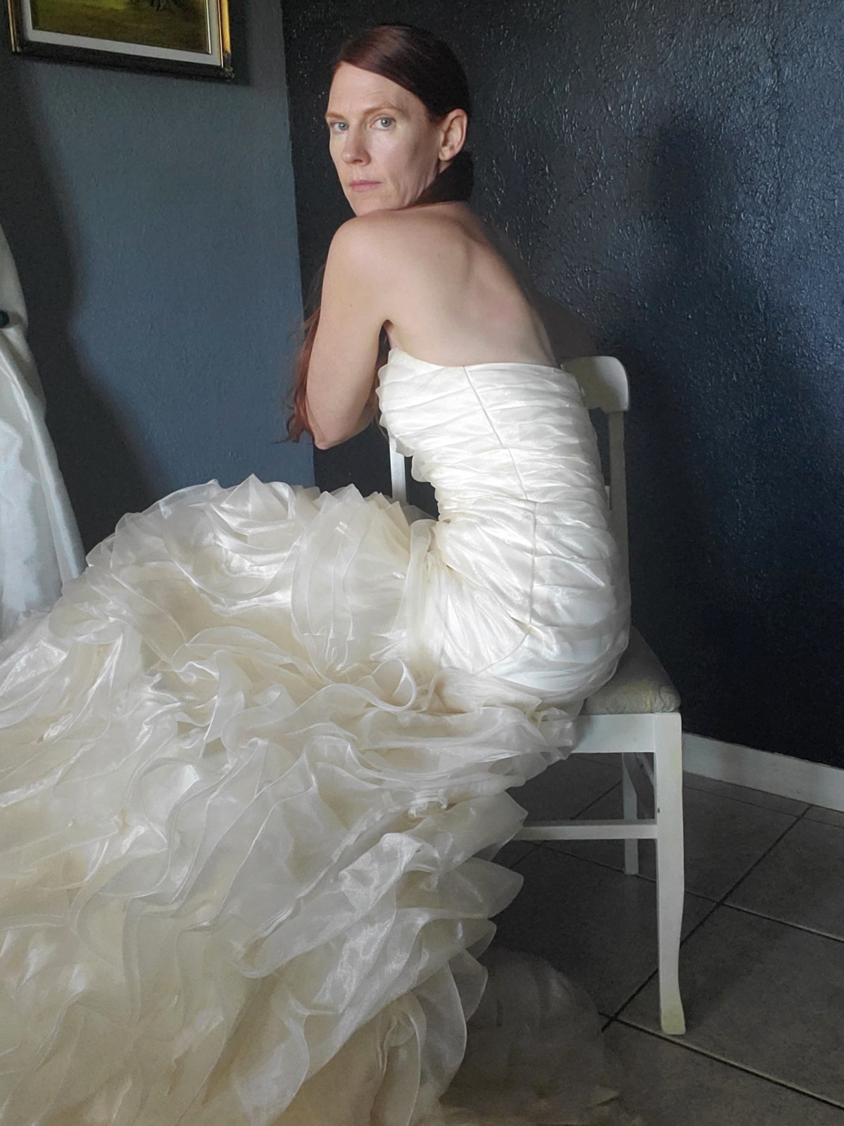 Champagne Wedding Dress Gown Corset Tulip Mermaid Trumpet Ruffles Tulle OOAK