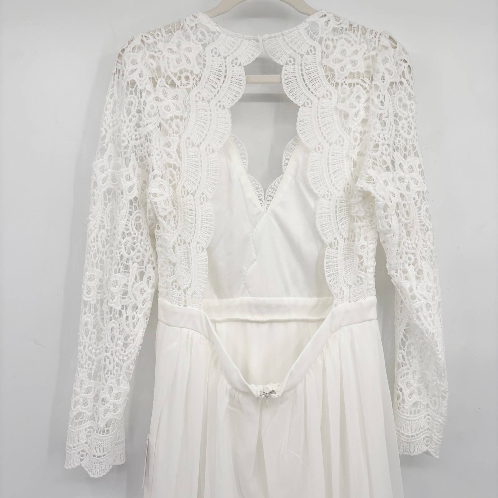 Lulus Womens Awaken My Love White Lace Romantic Boho Wedding Bridal Maxi Dress L