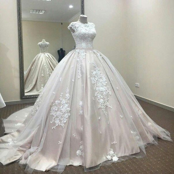 Blush Pink Wedding Dress Short Sleeves Bridal Ball Gowns White Ivory Tulle Lace