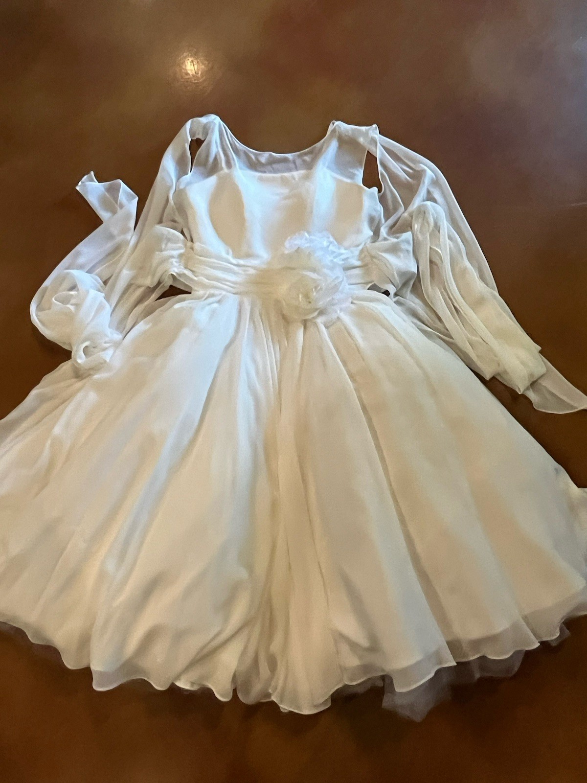 Vintage Ivory Tea Length Wedding Dress 5 Layers Tulle And Satin Long Sash WOW