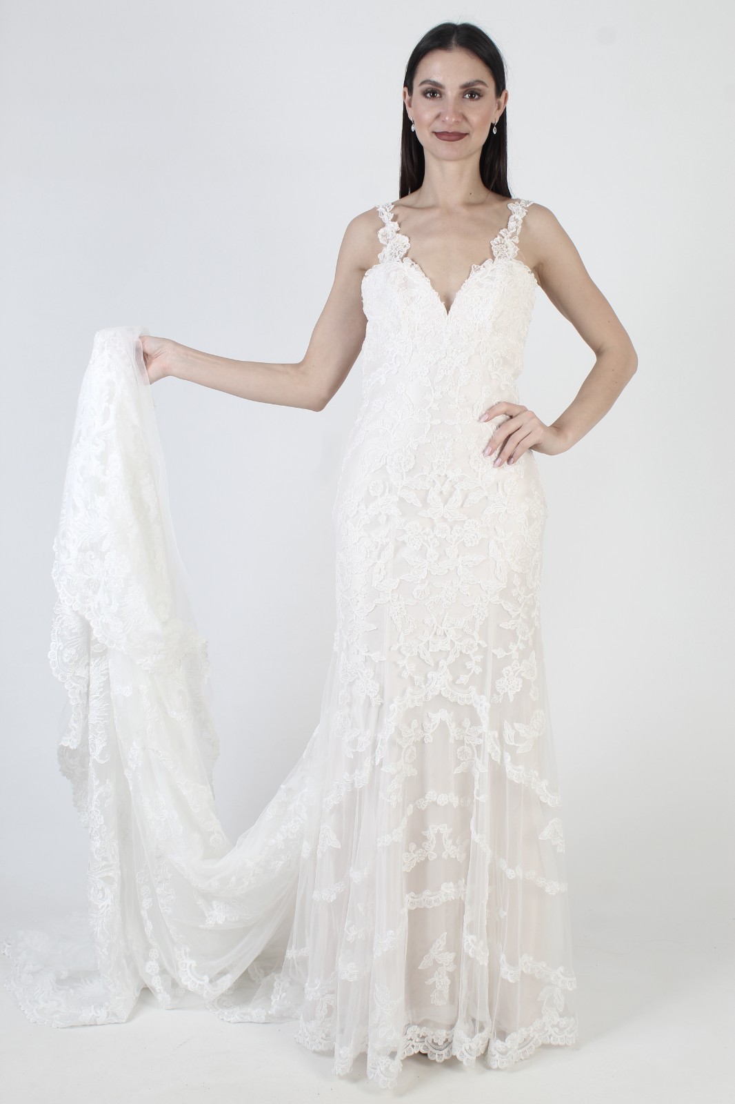 Martina Liana Wedding Dress White Lace Designer Bridal Train Asymmetrical 8