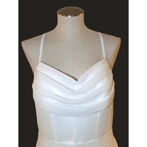 JJ’s House Ivory Chiffon Maxi Wedding Dress NWT Size 10 Cowl Neck A-Line Formal