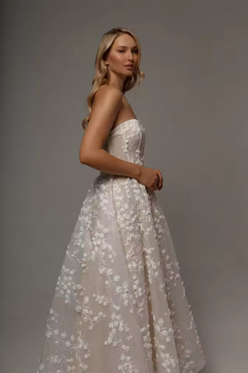 Lace Flowers Detachable Long Sleeves Wedding Dress Ankle-Length Glitter vestidos