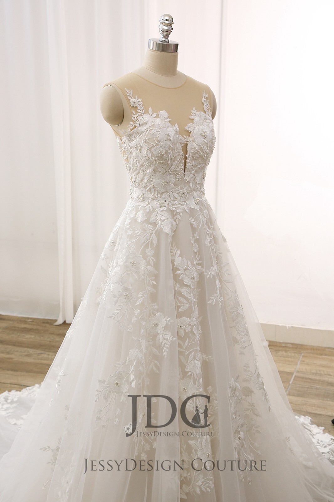 Luxurious Beaded Floral Lace Wedding Dress Bridal Gown 2-28W Custom made Pearls