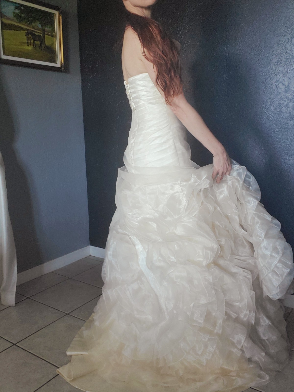 Champagne Wedding Dress Gown Corset Tulip Mermaid Trumpet Ruffles Tulle OOAK
