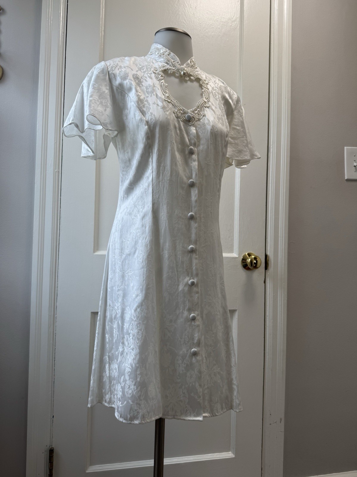 VTG Sarah Richards Lovercore Heart Cutout Dress Bridal Floral Jacquard Corset 5