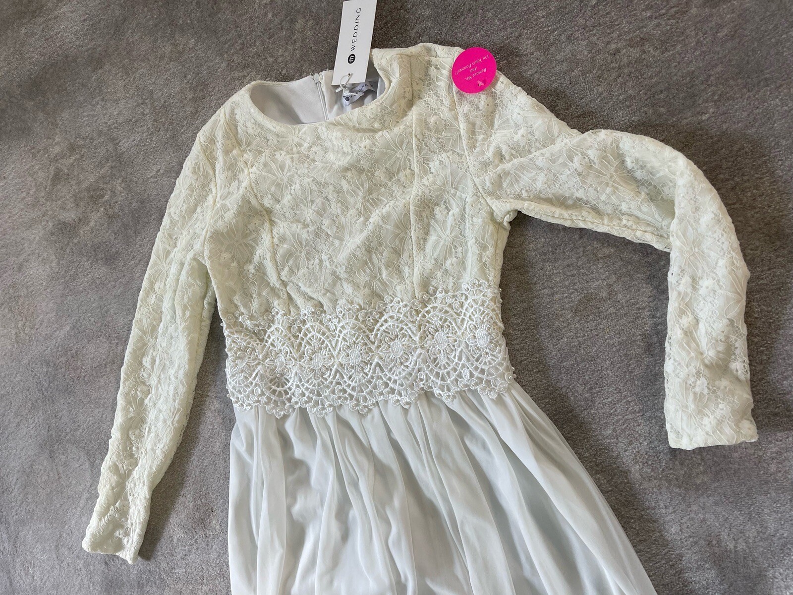 Elegant Long Sleeve Wedding Dress High Neck Soft Lace Bodice Fits Size 10-12