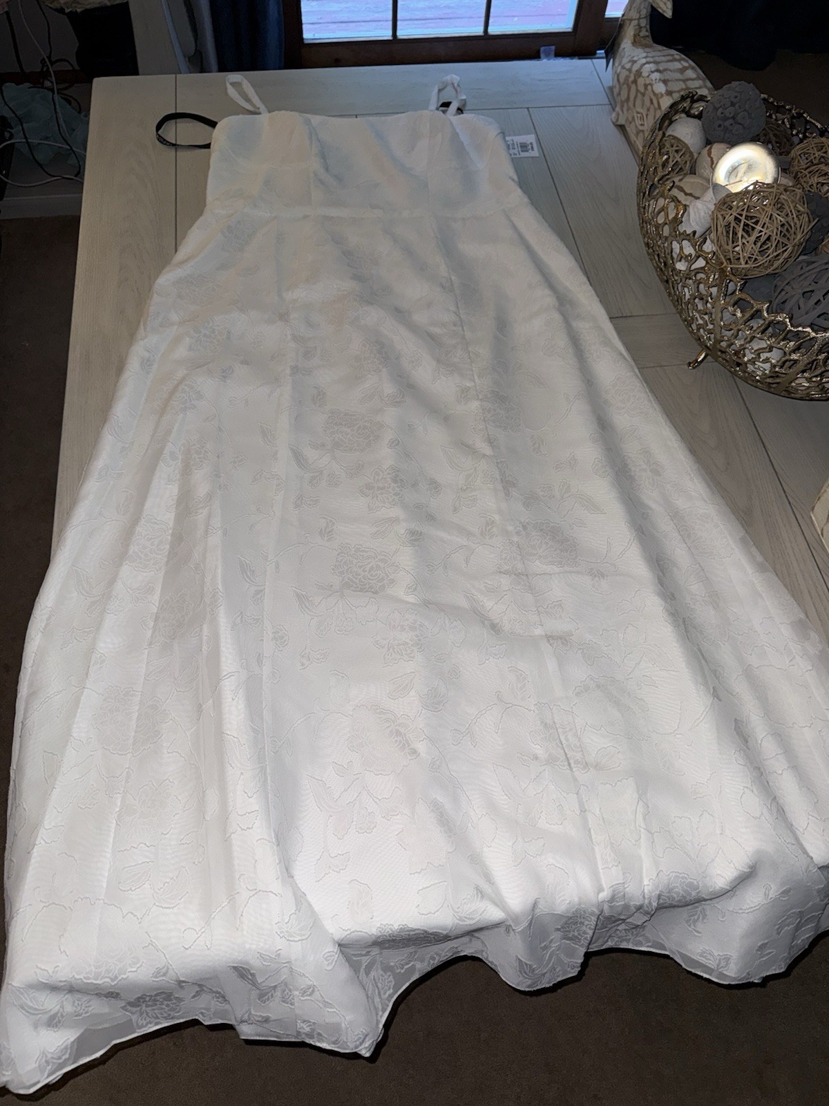 David’s Bridal Soft White Spaghetti Strap Jacquard A-Line Dress 18W NWT