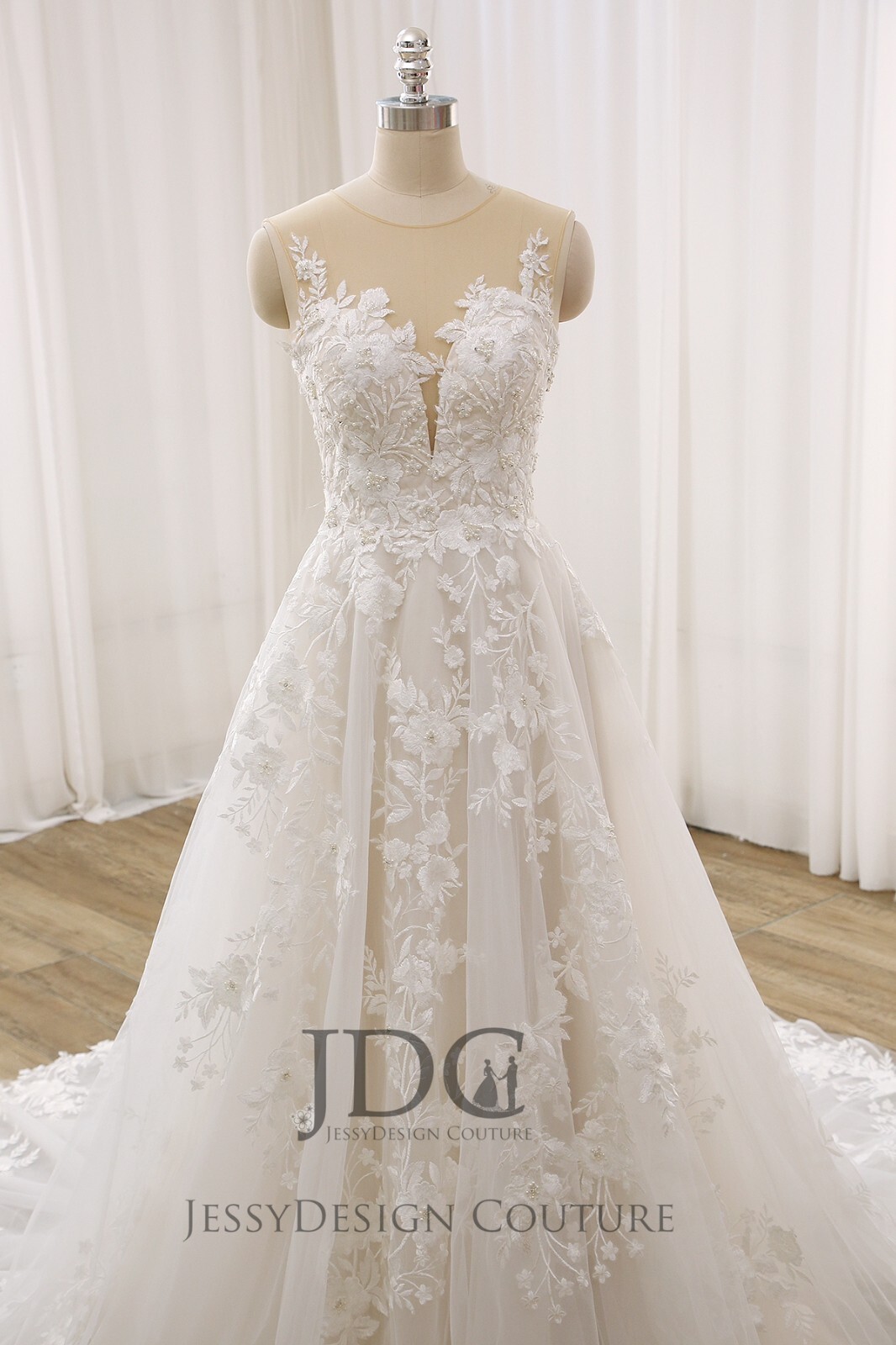 Luxurious Beaded Floral Lace Wedding Dress Bridal Gown 2-28W Custom made Pearls