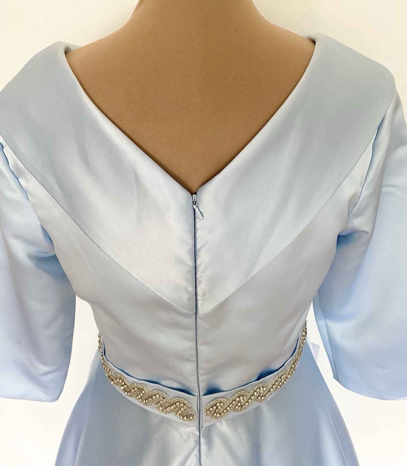 NWT LanTing Bride BLUE Satin *Large* Vintage-Inspired V-Back Retro Wedding Dress