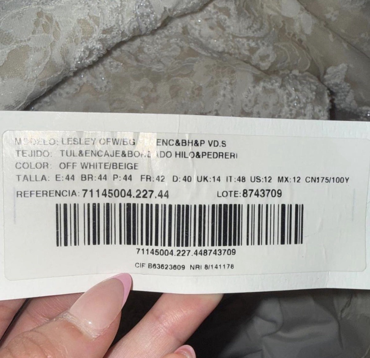 Pronovias Lesley Size 12 Off-White/Beige Lace Mermaid Train Sweetheart