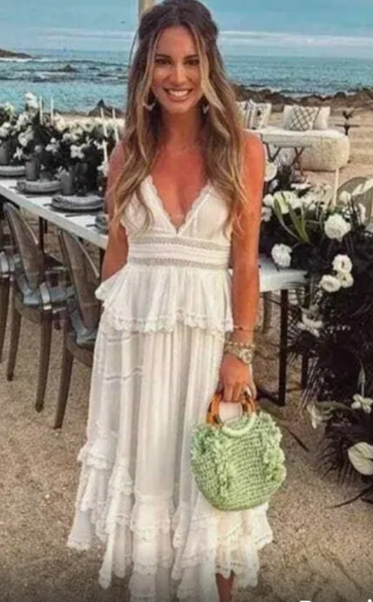 Anthropologie Rococo Sand Marla Long Dress Tiered Embroider Floral Ivory L NWT