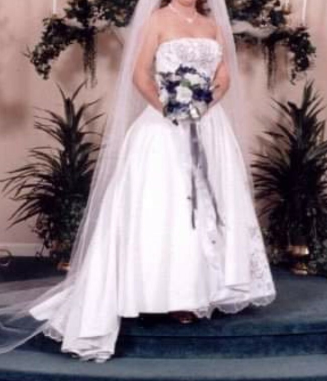 Jordan And Ashley Wedding Dress sz8 used silver white strapless