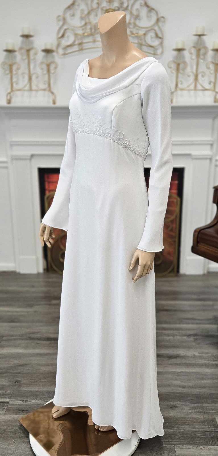 Venus Informals Style 6318-442 White Chiffon Beaded Modest Wedding Dress sz 14