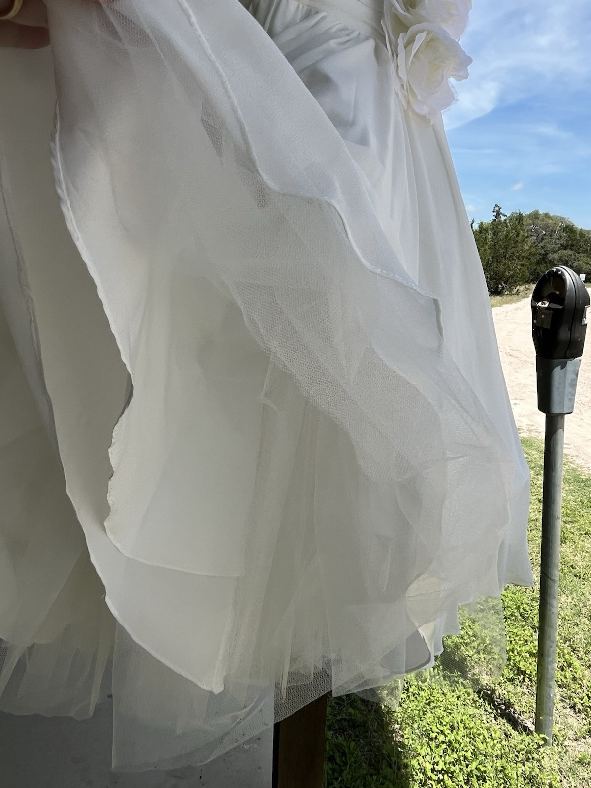 Vintage Ivory Tea Length Wedding Dress 5 Layers Tulle And Satin Long Sash WOW
