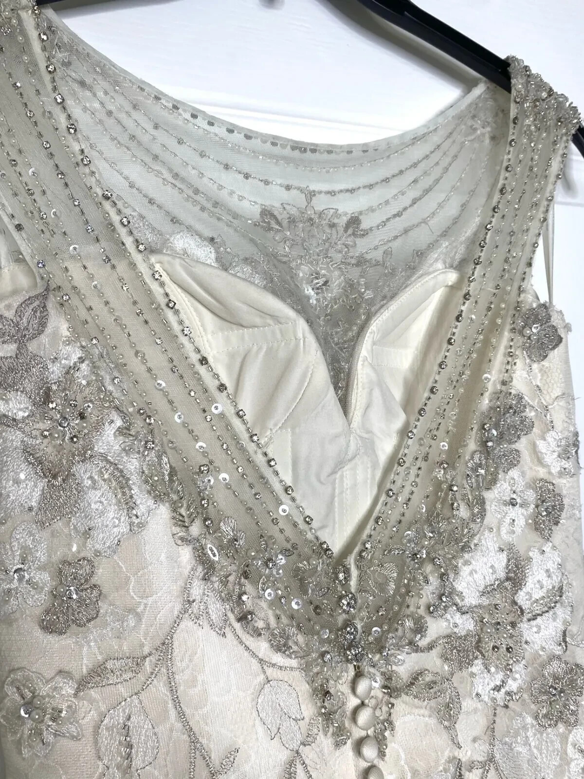 JUSTIN ALEXANDER 9774 Ivory Silver Pearl Embellished Lace Wedding Bridal Gown 8
