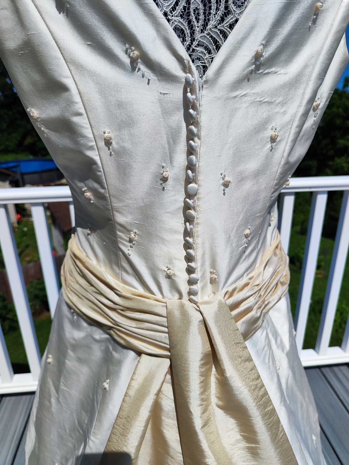 New Wedding Dress Gown M Veil Purse Gloves Long Train Ivory Cream Beaded Corset