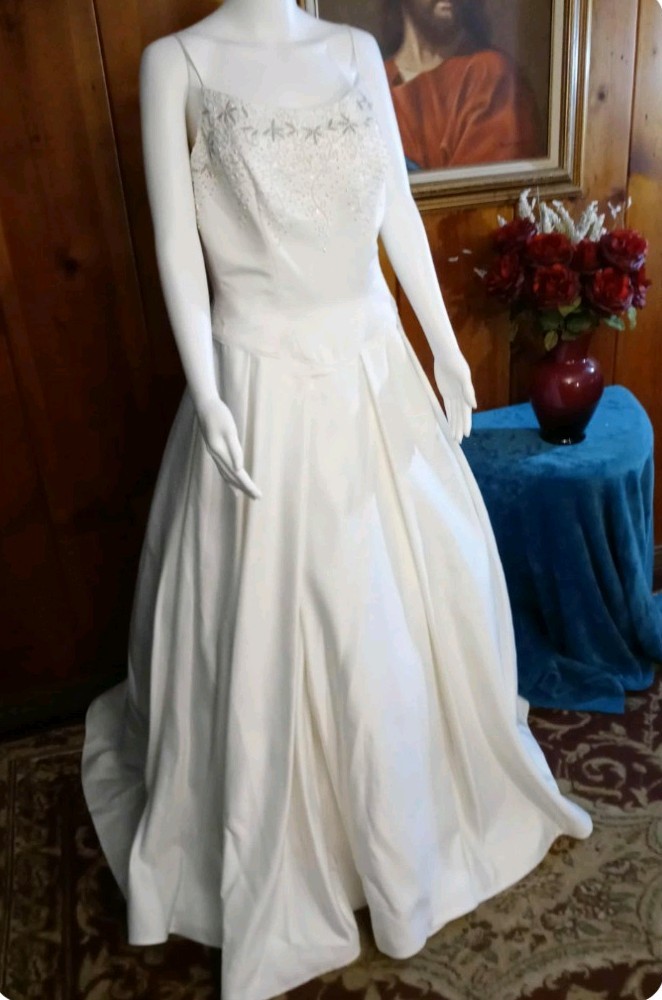 Ashley Jordan Wedding Dress Size 14 Satin Full Skirt Semi Cathedral Train SALE!