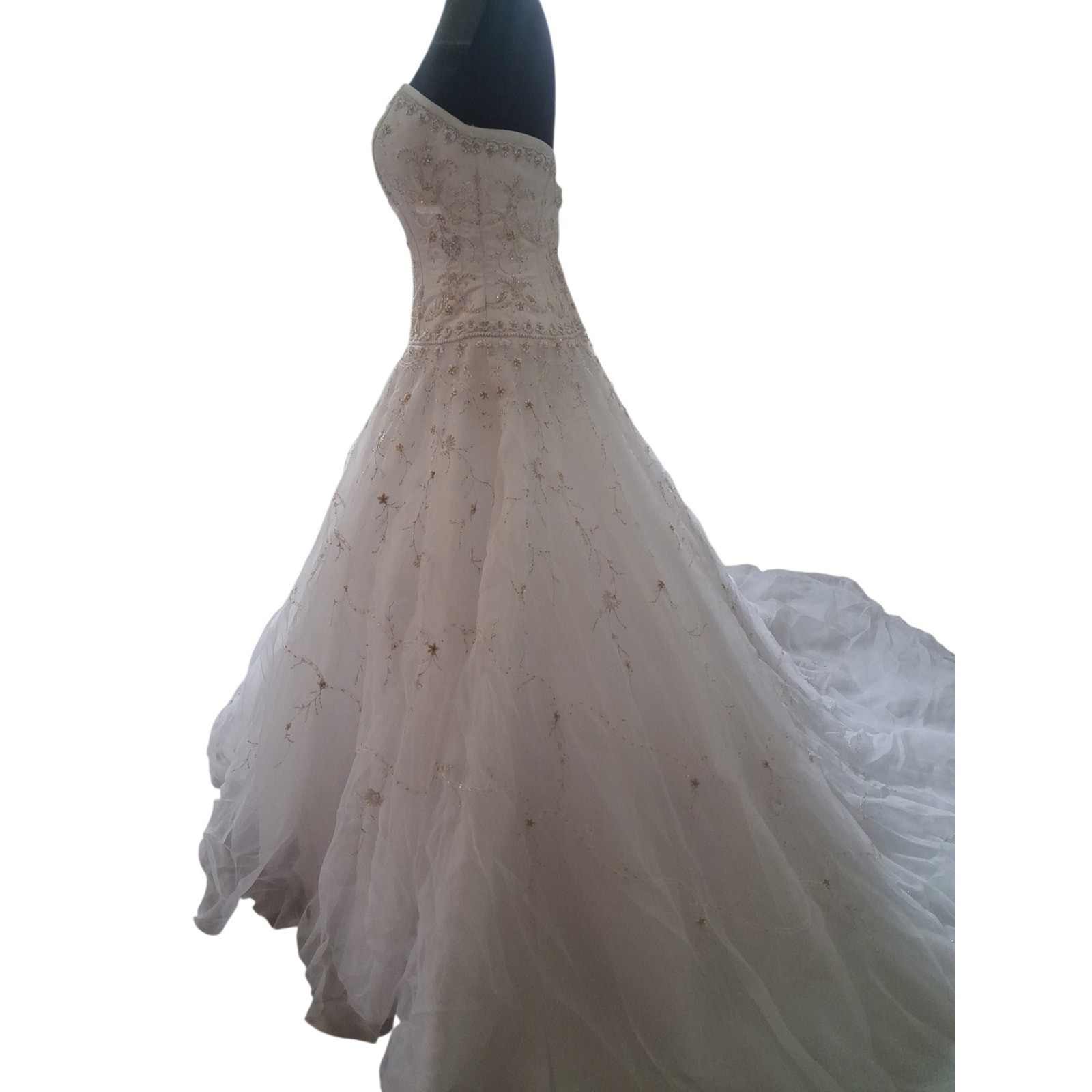 Oleg Cassini White Strapless Gold And Silver Beaded Ball Gown Womens Size 10
