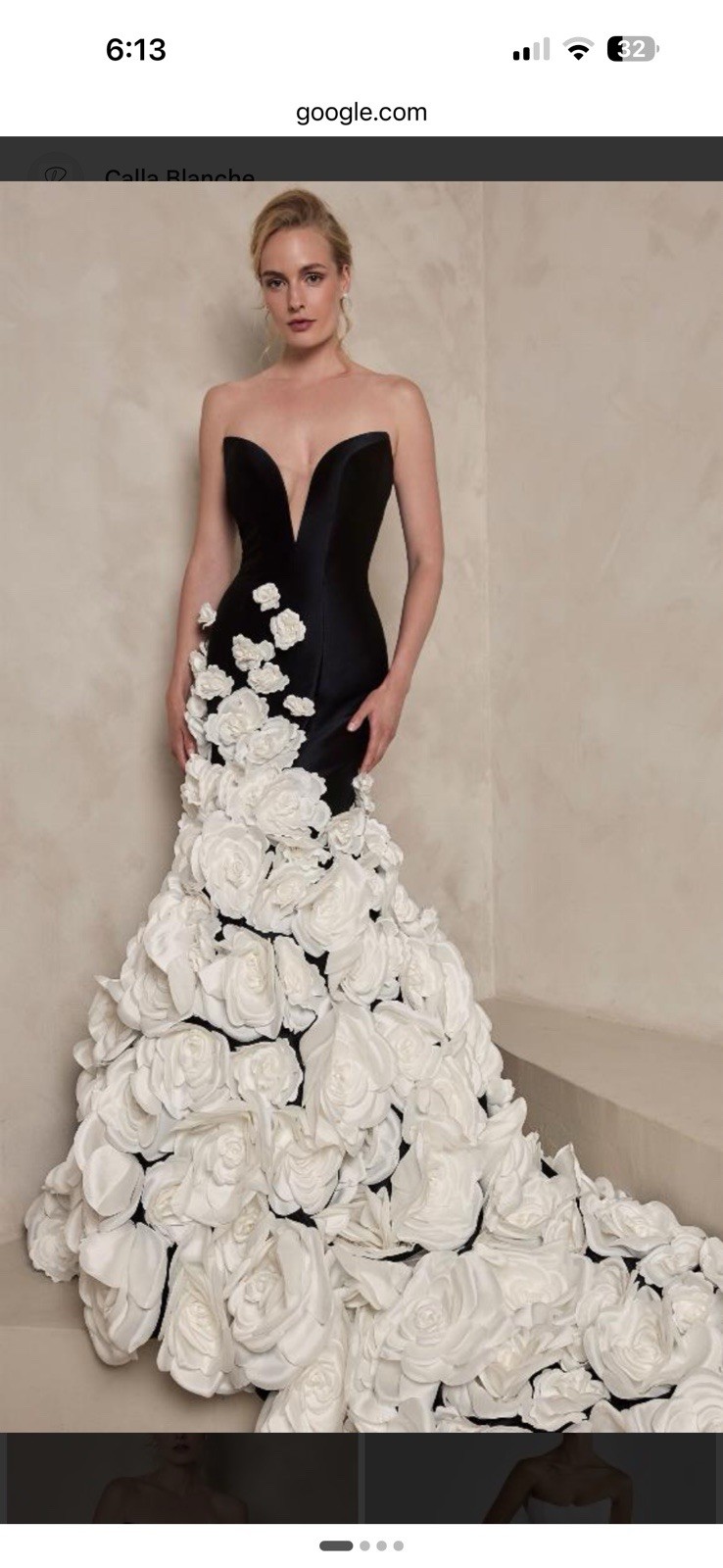 Calla Blanche Rosalind Black/White Sweetheart Mermaid Train Corset Applique