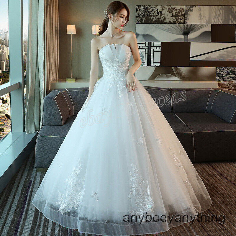 Long Tail Brides Wedding Dress White Off Shoulder Lace Ball Gown Princess Dress
