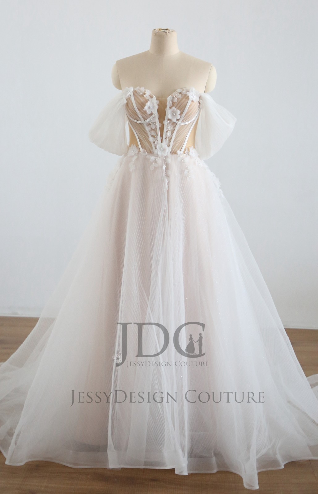 2026 Attractive Wedding Dress Ball Gown Ivory Champagne off-Träger 2-28W Glitter