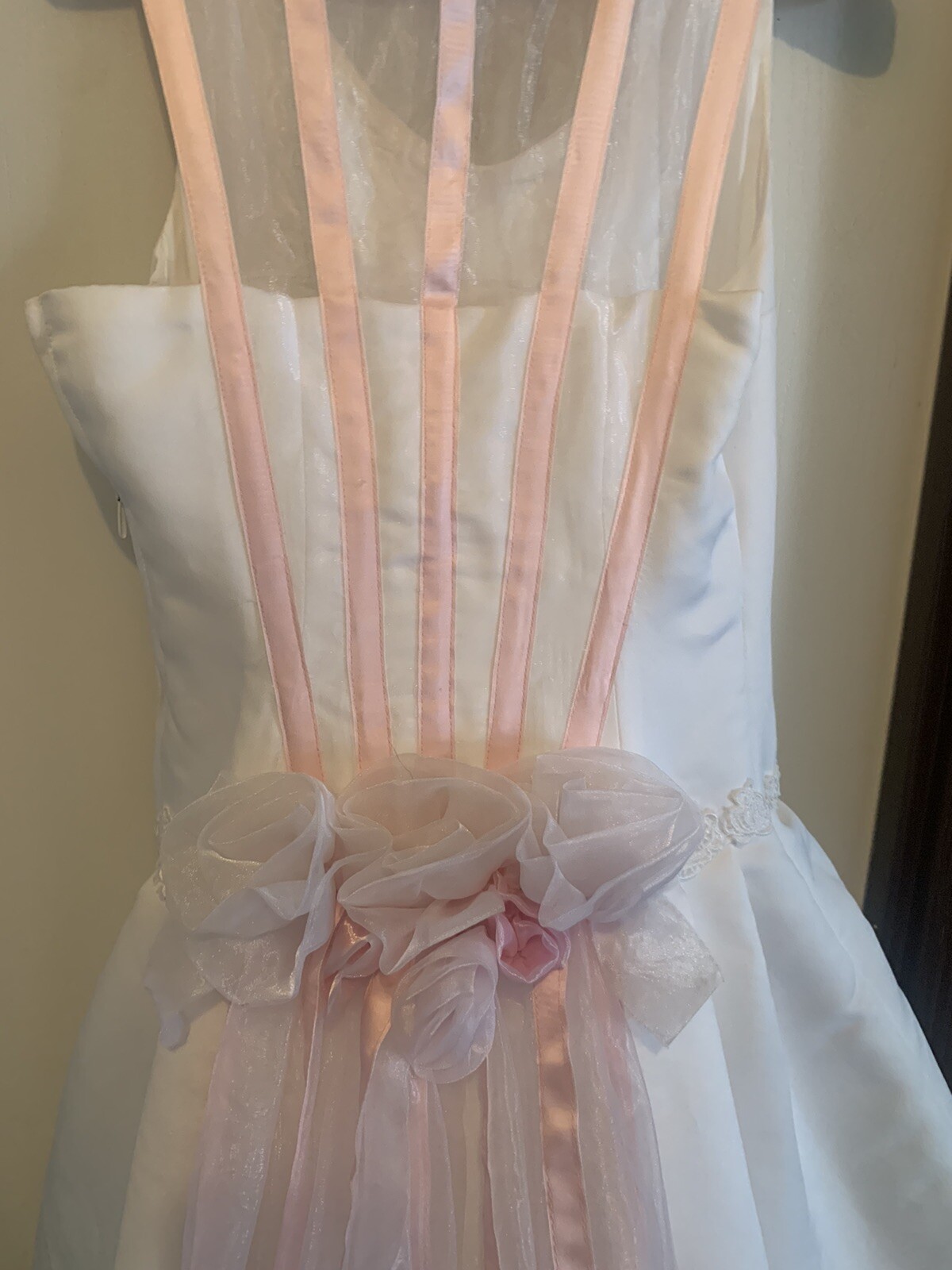 Vintage Pink/White Wedding Dress Sleveless Lace Appliques A Line Bridal PETITES