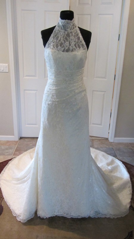 LA SPOSA Gladiolo LACE sleeveless halter WEDDING DRESS beaded gown size 8 NEW