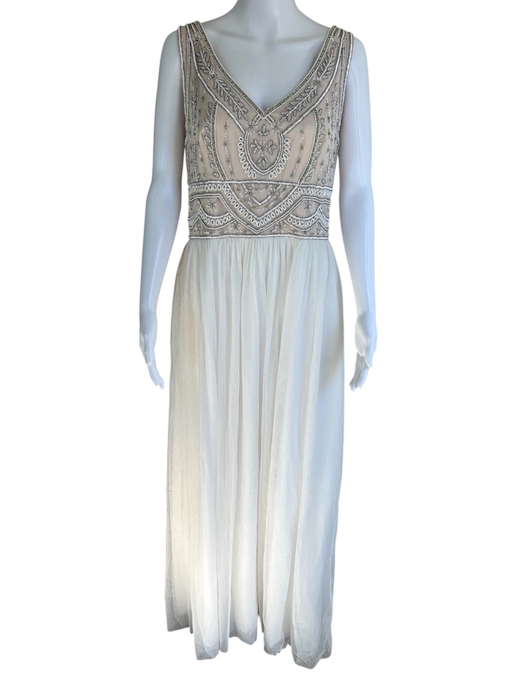 BHLDN Iris Sterling Beaded Wedding Gown Ivory Maxi Dress Size 18 Plus Art Deco