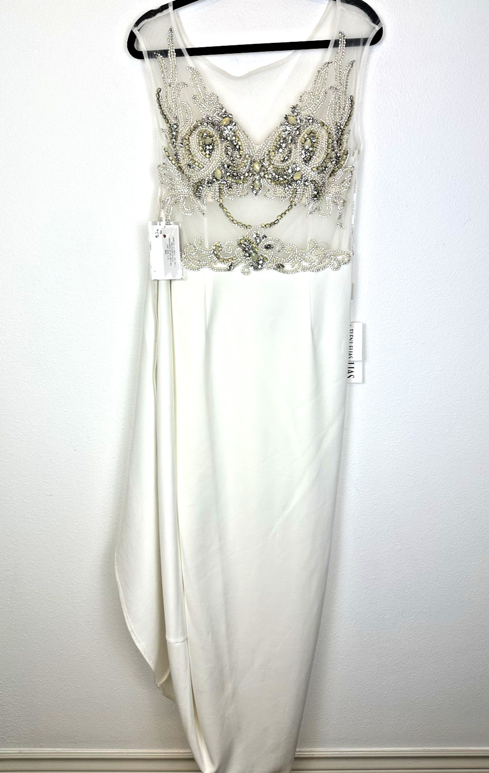 ELENI ELIAS NWT 12 Floor Length Ivory Beaded Illusion Midriff Wedding Dress Gown
