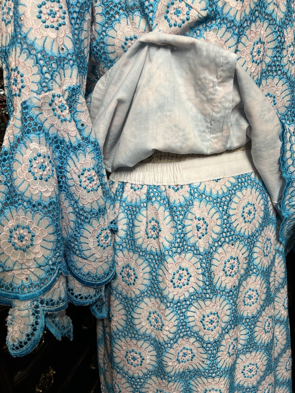Gorgeous Vintage Handmade Crochet Lace In Turquoise & White Shirt & Top Size XXL